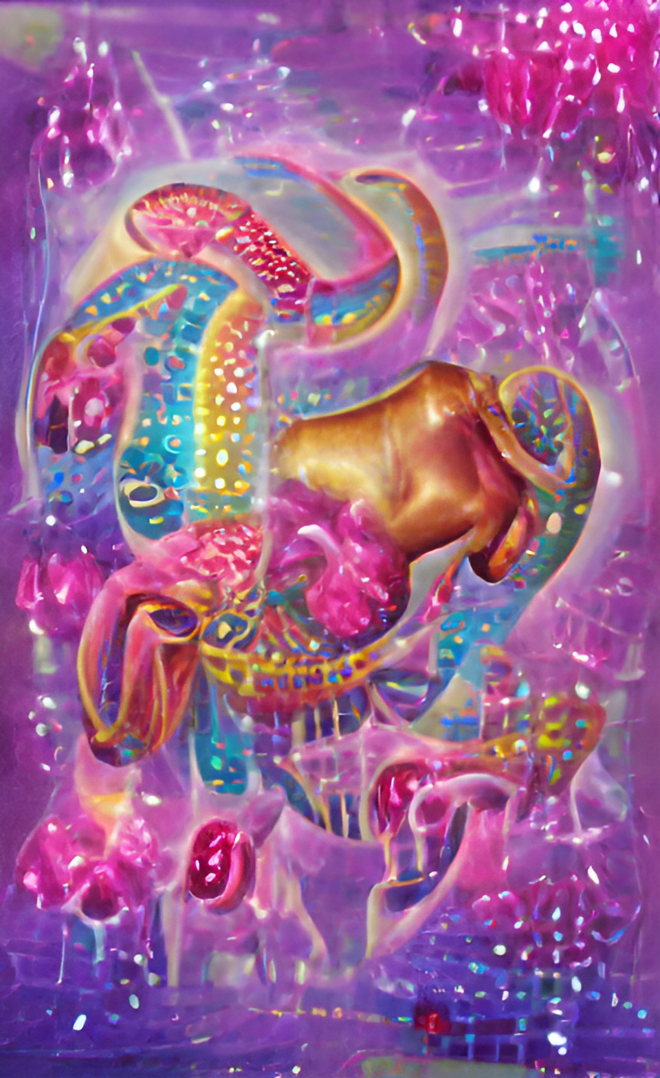 Imagen digital estilo psicodélico generada a partir de texto con inteligencia artificial, que representa el signo zodiacal de Cáncer.