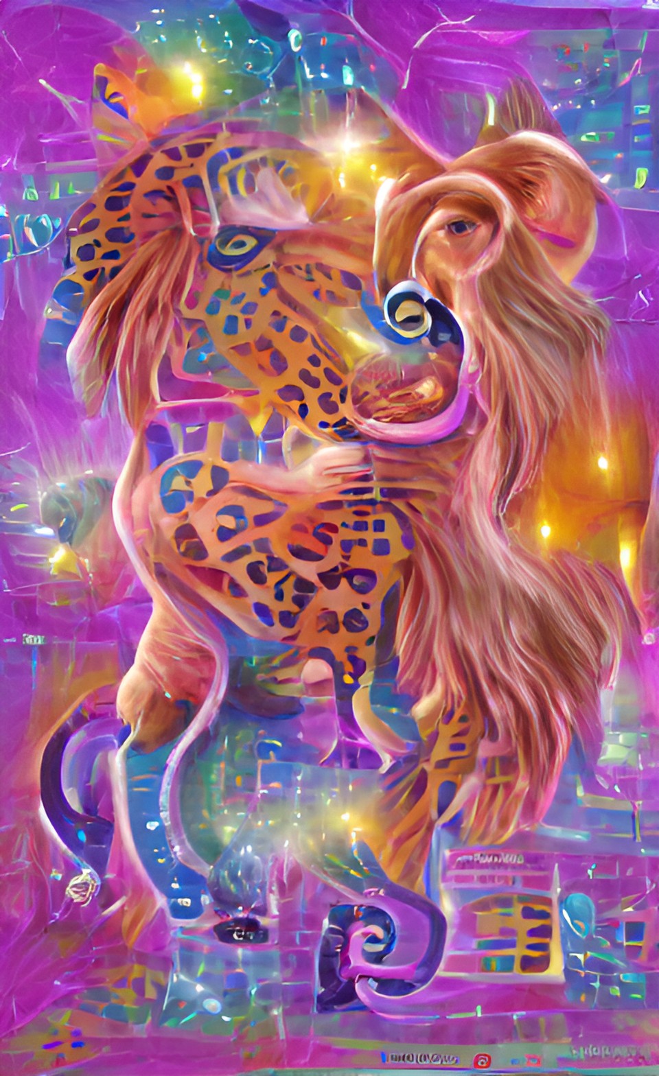 Imagen digital estilo psicodélico generada a partir de texto con inteligencia artificial, que representa el signo zodiacal de Leo.