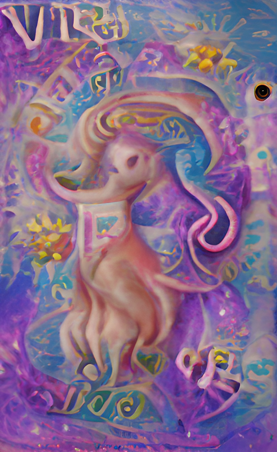 Imagen digital estilo psicodélico generada a partir de texto con inteligencia artificial, que representa el signo zodiacal de Virgo.