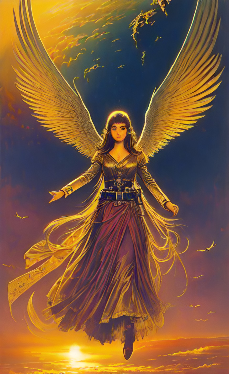 Ángel Achaiah de la Cábala, representación mística generada por inteligencia artificial, revelando conocimiento y paciencia. Angel Achaiah of Kabbalah, a mystical representation generated by artificial intelligence, revealing knowledge and patience.