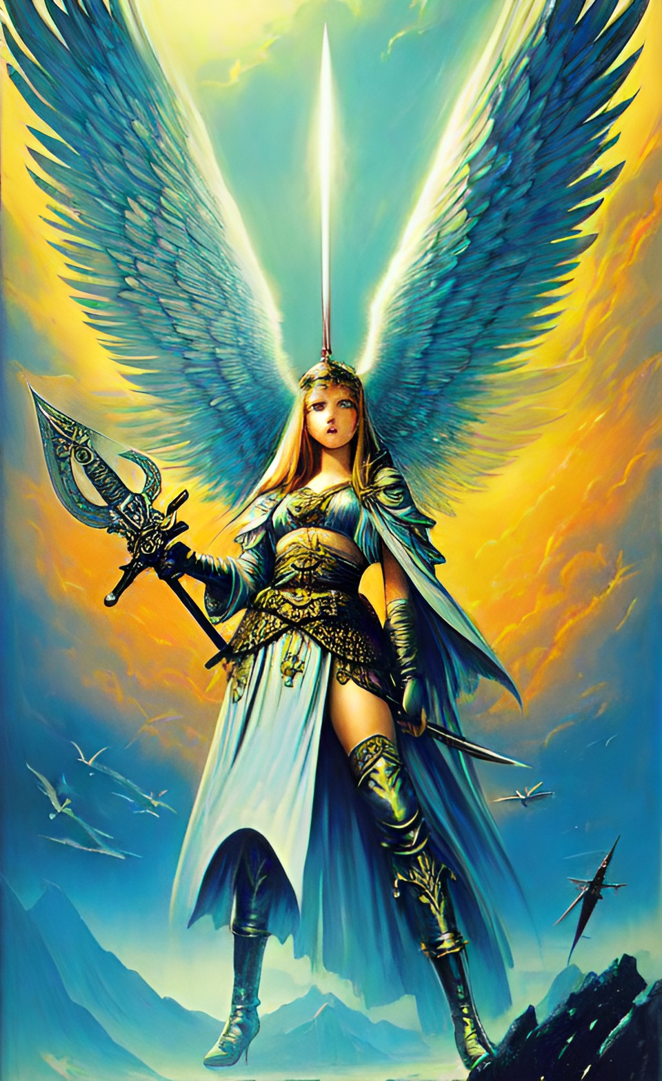 Imagen digital estilo Retro Sci-Fi v2, generada a partir de texto con inteligencia artificial, que representa al ángel Ieiazel.