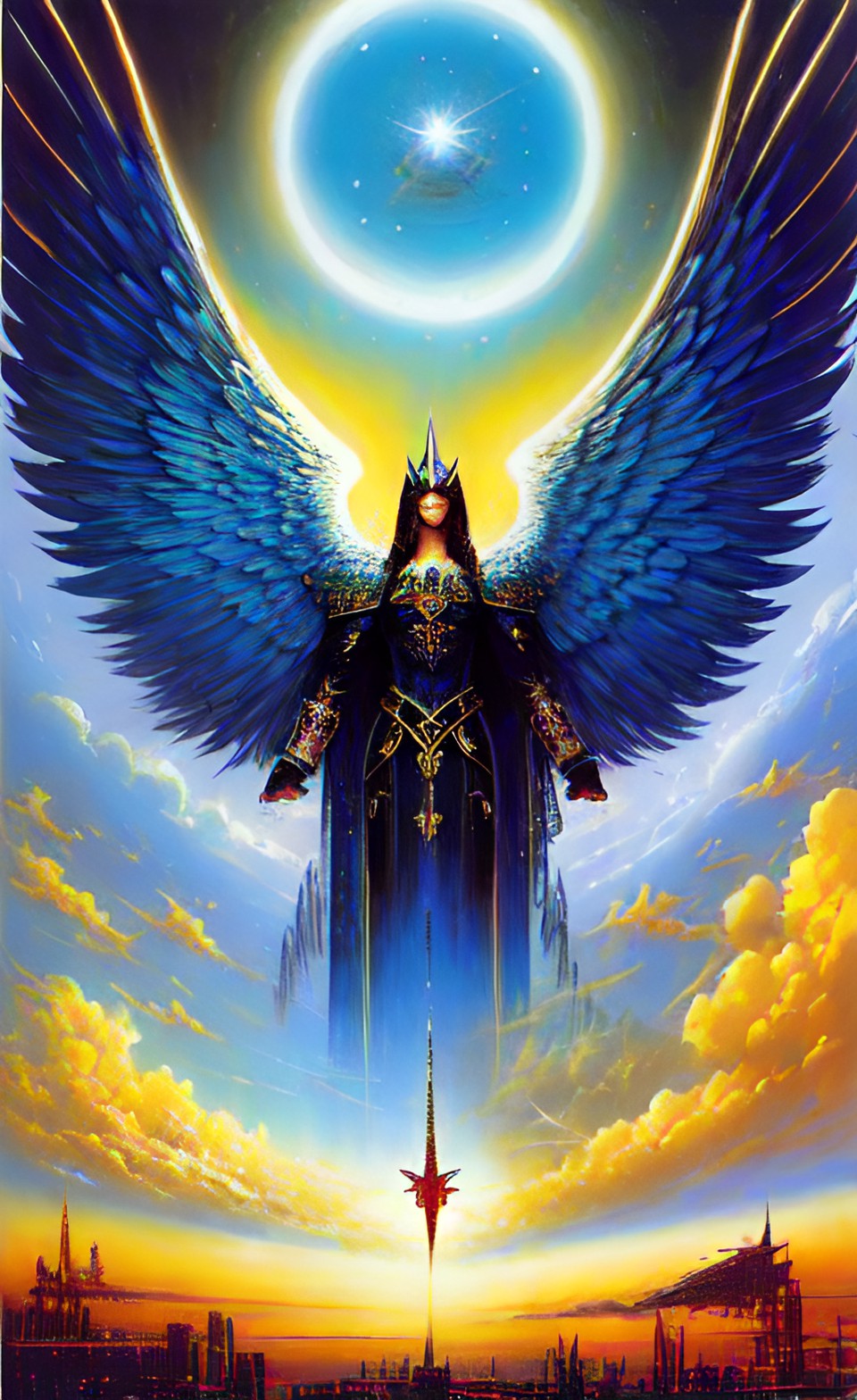 Imagen digital estilo Retro Sci-Fi v2, generada a partir de texto con inteligencia artificial, que representa al ángel Mizrael.
