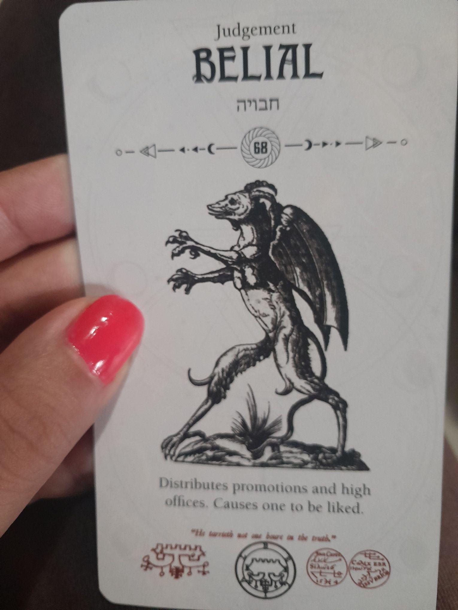 Belial demonio de la Ars Goetia representado en el Occult Tarot de Travis McHenry