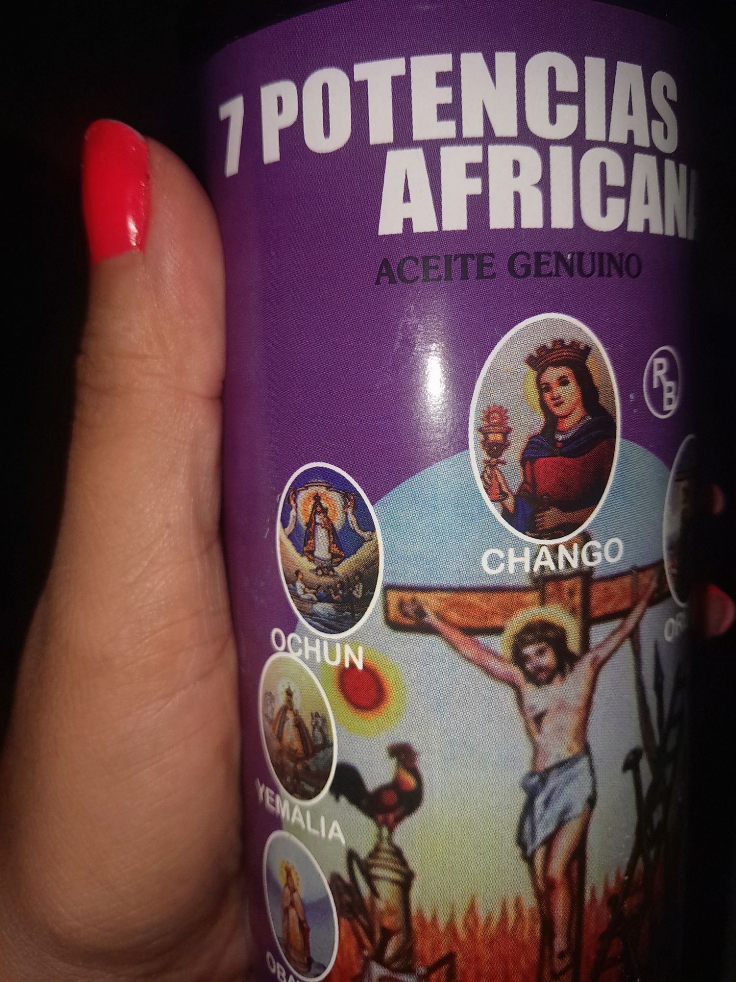 Spray de 7 Potencias Africanas con imágenes de orishas y santos sincretizados: Obatalá, Yemayá, Changó, Elegguá, Ogún, Orula y Oshún. Siete potencias africanas
